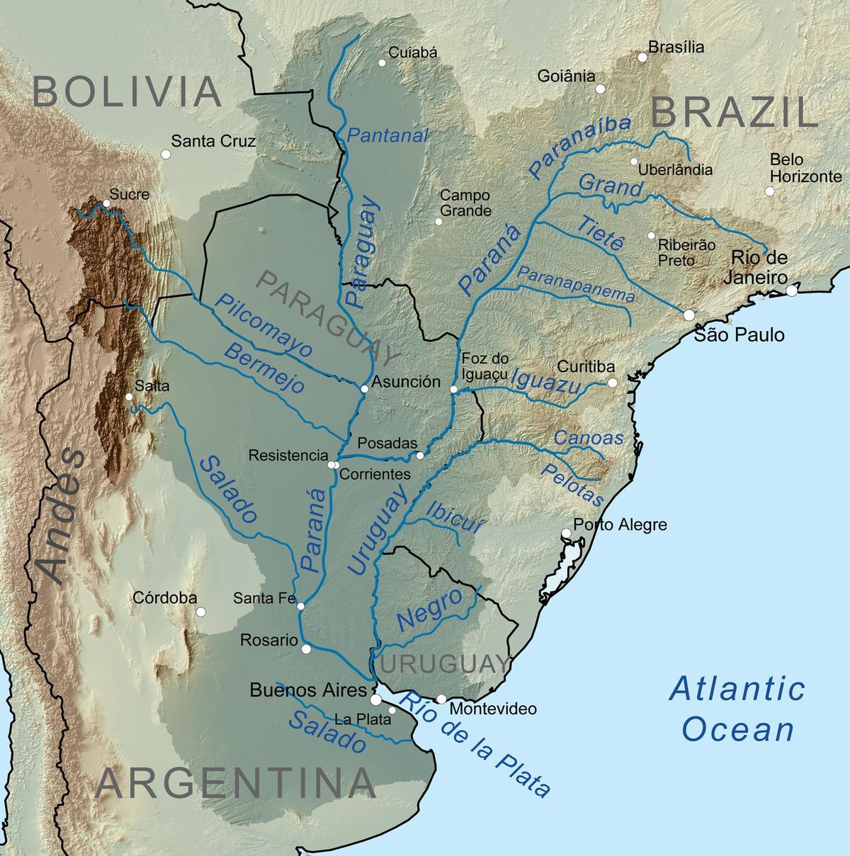 Река Парагвай - карта реки Парагвай (Южная Америка - Америка)